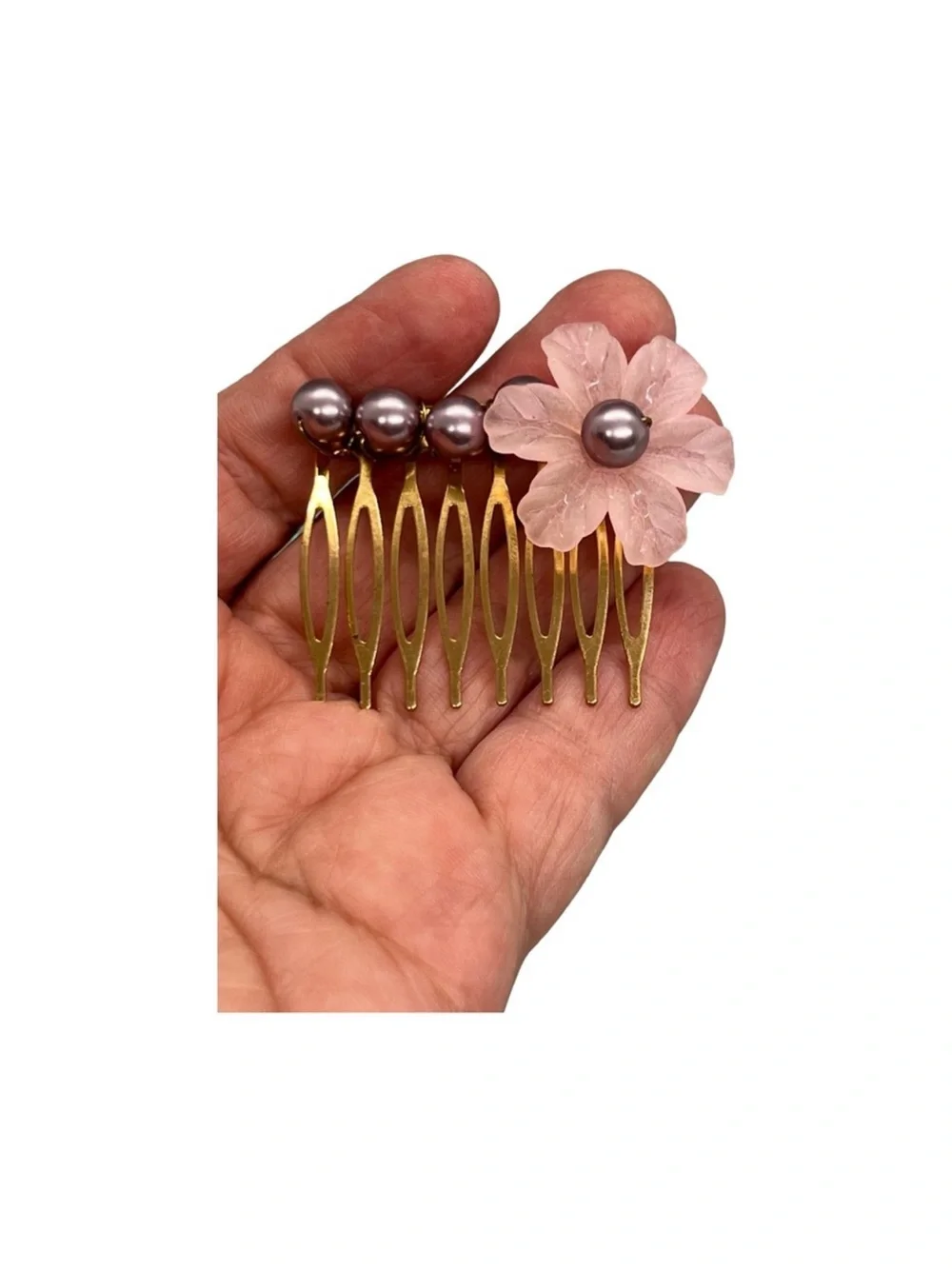 Delicate Pink Pearl Flower Hair Comb - Women's Accessory FINAL PRICE DROP